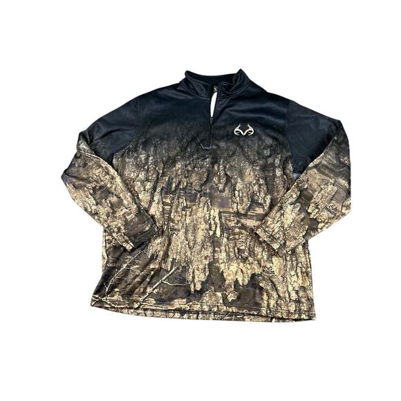 Realtree Mens XL Camo Quarter Zip Pullover Jacket Hunting Fleece Tree Bark * - Picture 1 of 9
